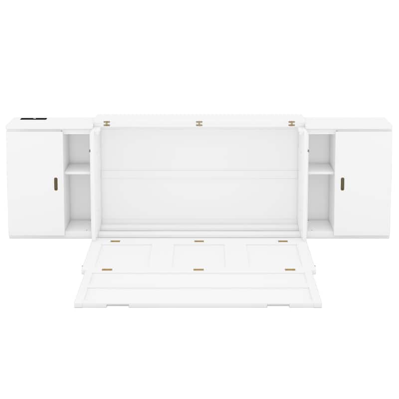 Queen Size Murphy Bed with Shelves, Cabinets and USB Ports,Gray