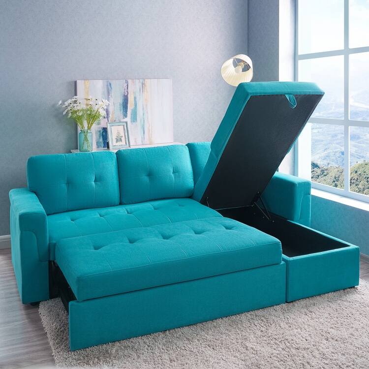 Reversible L-Shape Sleeper Sectional Sofa with Storage, Modern Convertible Sofa Bed for Living Room