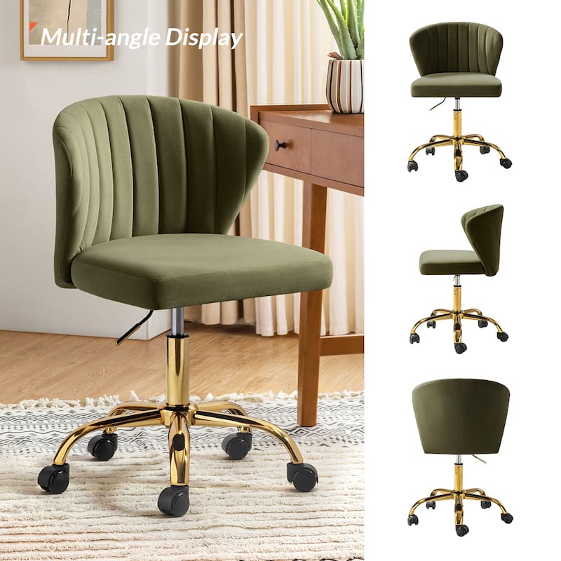 Ilia Modern Velvet Wingback 360 degree Ergonomic Office Task Chair with Channel Tufted Back by HULALA HOME