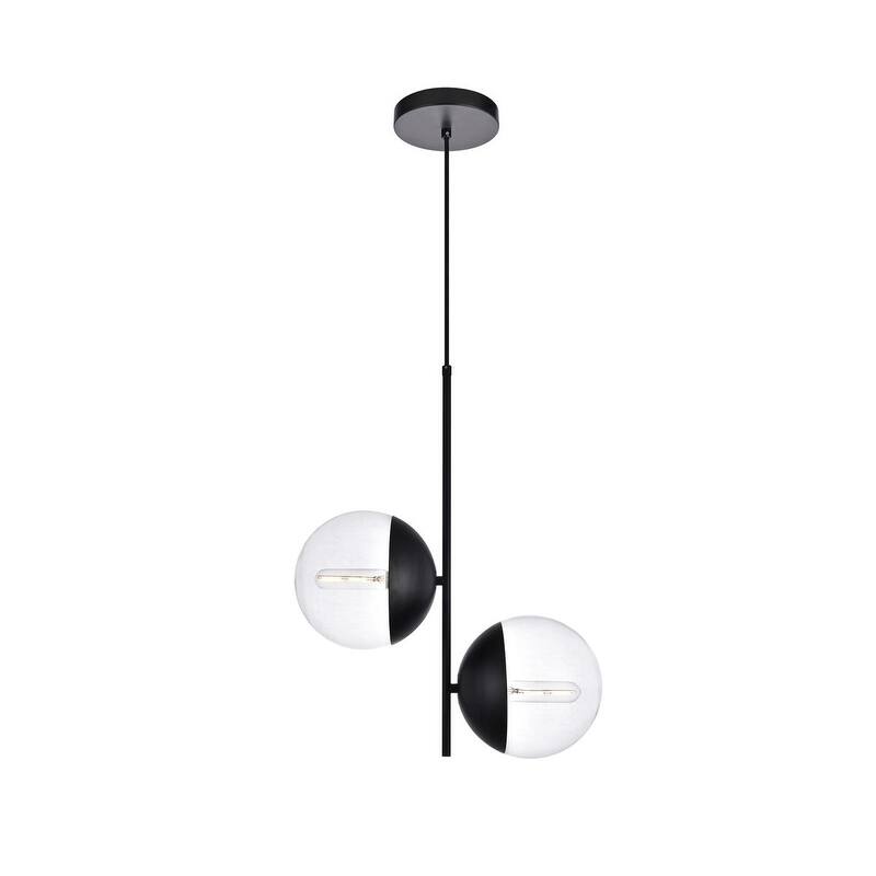 Modern 2-light 17-inch Double Bubble Pendant w/ Clear Glass - Black