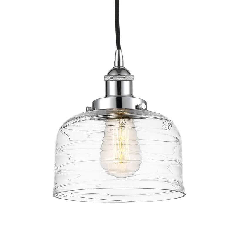 Innovations Lighting 616-1PH-10-8 Bell Pendant Bell 8" Wide Mini - Polished Chrome / Clear Deco Swirl