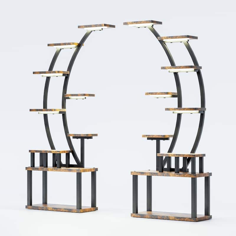 (2PCS)Plant Stand with Grow Lights, 9 Tiered Metal Plant Shelf, 63" Tall Plant Stand, Large Plant Rack Display Shelves