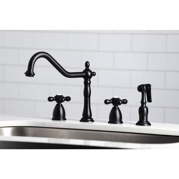 slide 2 of 32, Kingston Brass Heritage 8-Inch Widespread Kitchen Faucet with Brass Sprayer Matte Black
