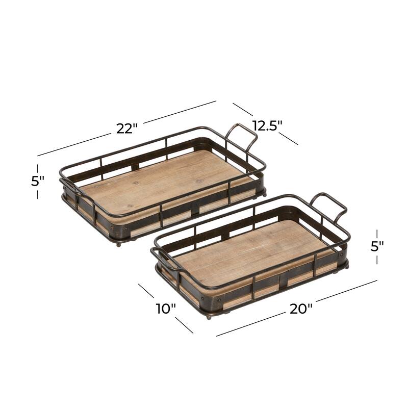 Brown Iron Industrial Tray (Set of 2) - S/2 22", 20"H