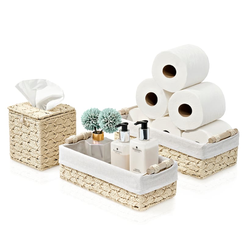 Sorbus Storage Wicker Baskets - Set of 3 - 13.5 x 6.75 x 4 - Beige