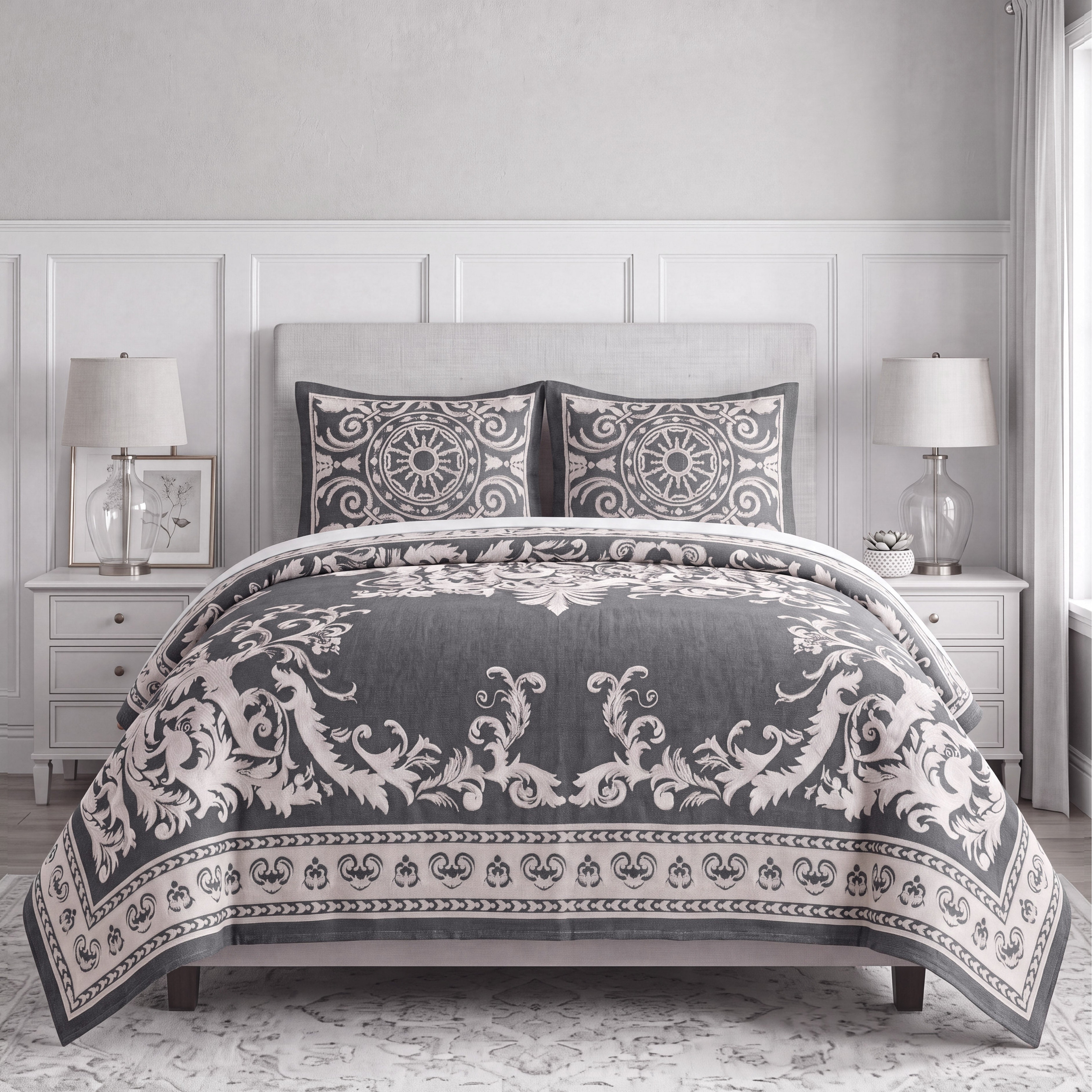 Superior Adele Cotton Blend Jacquard Medallion Bedspread Set Quilt All-Season Coverlet with Matching Pillow Shams