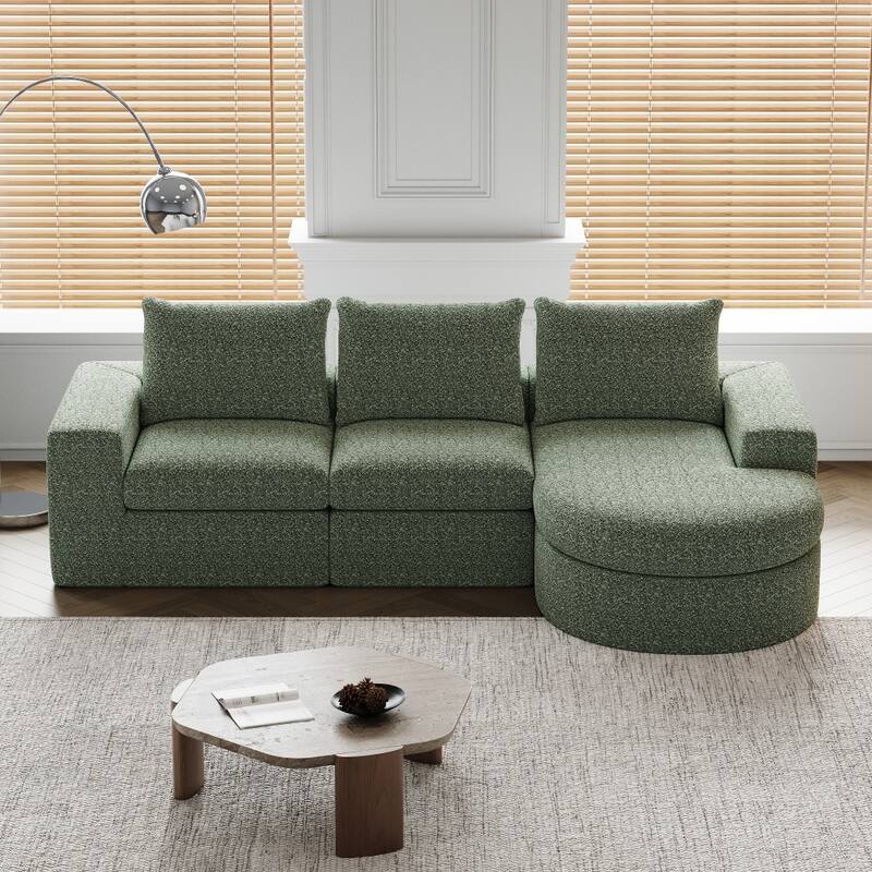 99" Chenille Cloud Curved Sectional Sofa with Deep Seats - Green
