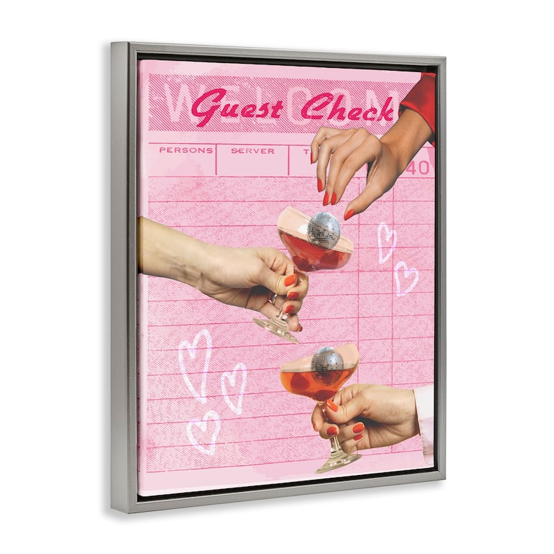 Stupell Cheers over Guest Check Framed Floater Canvas Wall Art Design By Lil' Rue