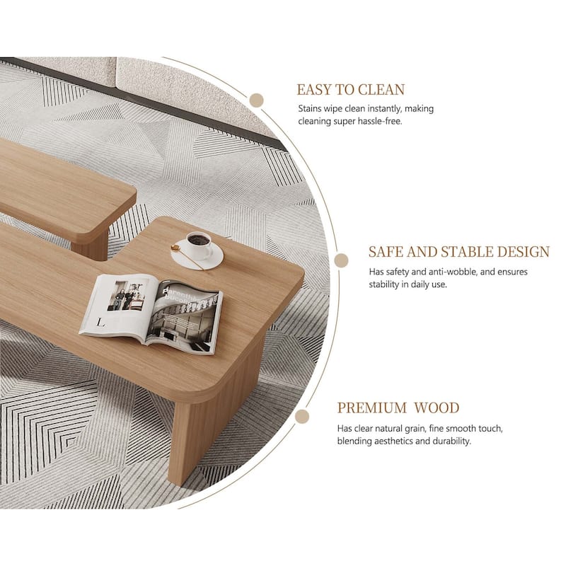 Modern Wood Coffee table, Mid Century Wood Side Table for Living Room, 2 Pieces