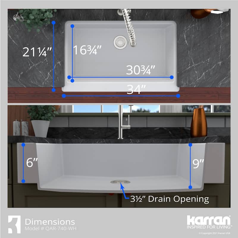Karran USA QAR-740 Retrofit Farmhouse/Apron-Front Quartz/Granite 34"