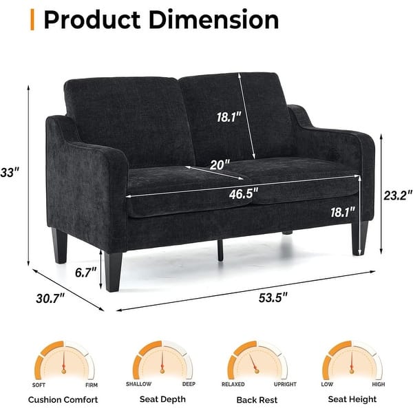 dimension image slide 0 of 2, 2-Seater Modern Upholstered Chenille Sofa Indoor Loveseat Sofa