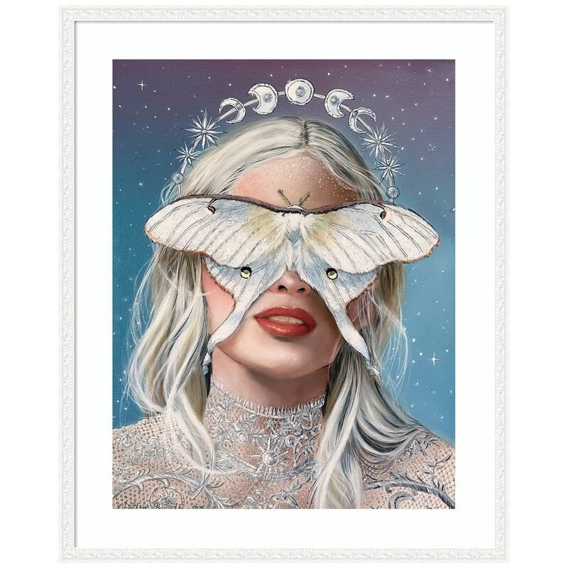 Kate and Laurel Moon Witch by Charlotte Brindley Framed Wall Art Print - 34 x 42 - White