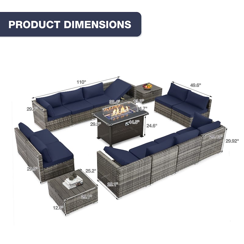 12-Person Patio Conversation Set with Fire Pit Table, All-Weather Wicker Outdoor Furniture