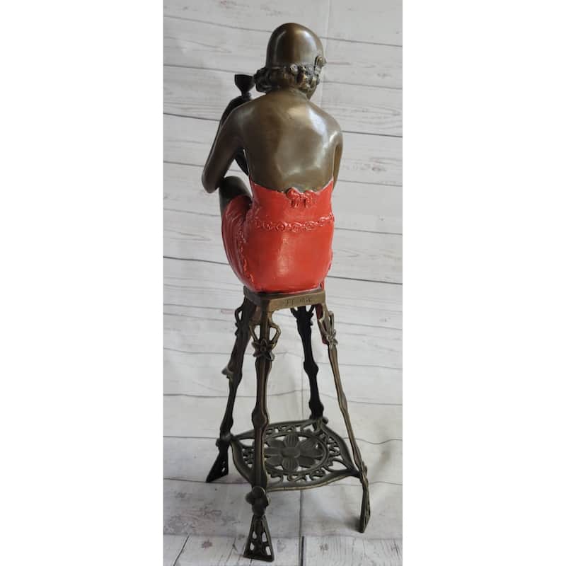 Art Deco 1920S Flapper Girl Holding Wine Cup Bronze Statue Sculpture Figurine 21.5 Inches X 6.5 Inches