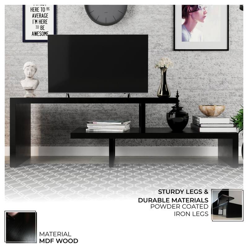 Orford Minimalist Modern MDF Wooden Shelves TV Console Entertainment Stand with Iron Legs Low Maintenance