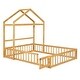preview thumbnail 10 of 14, Natural Full Size Wooden Floor Bed with Fence Railings and Detachable Headboard, Kids Dress Up Rack, Playhouse Frame