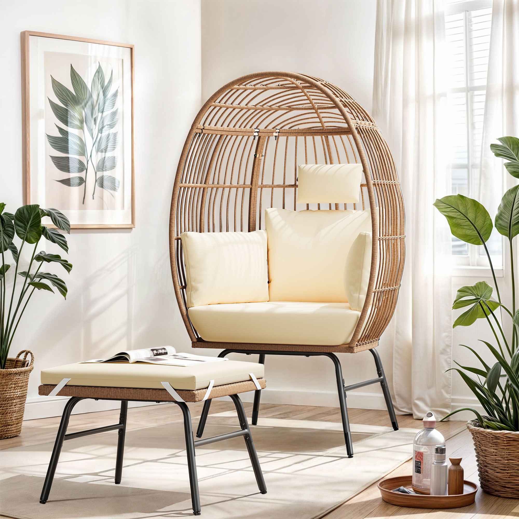 Moasis Outdoor Egg Chair with Footrest and Cushion, Patio Wicker
