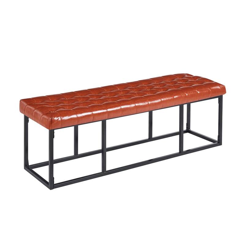 Porthos Home Ellie Faux Leather Accent Bench with Metal Frame Base - Brown
