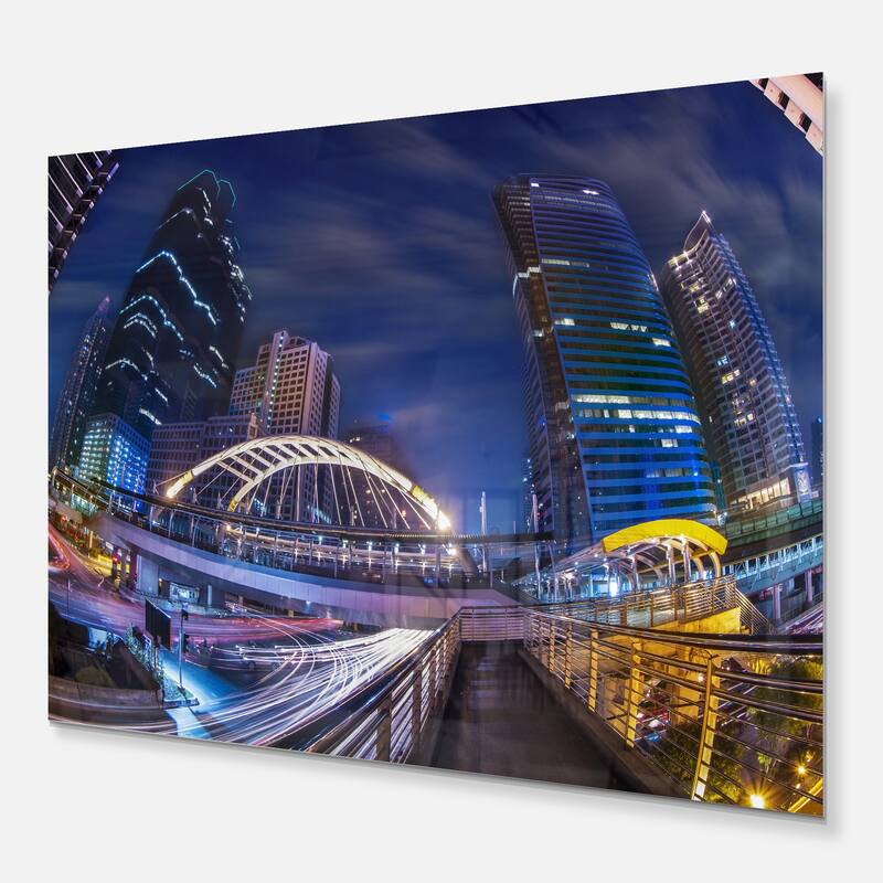 Designart 'Modern Bridge Cityscape' Photography Metal Wall Art Bed