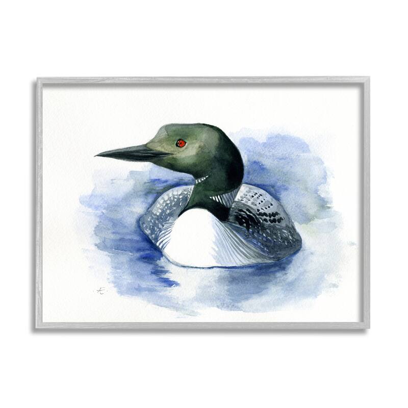 Stupell Loon in Blue Lake Minimal Canadian Water Bird Framed Wall Art - 11 x 14 - Grey
