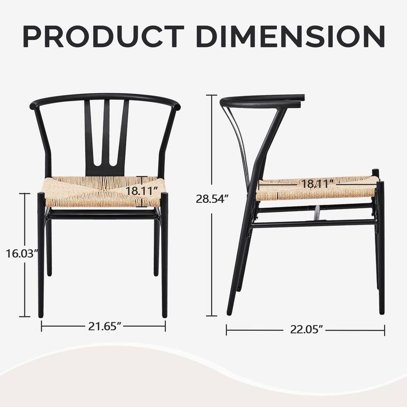 Set of 4 Hand-Woven Rope Dining Chairs with Metal Frame and Curved Back Ergonomic Design - 23” x 18.3” x 31.5”