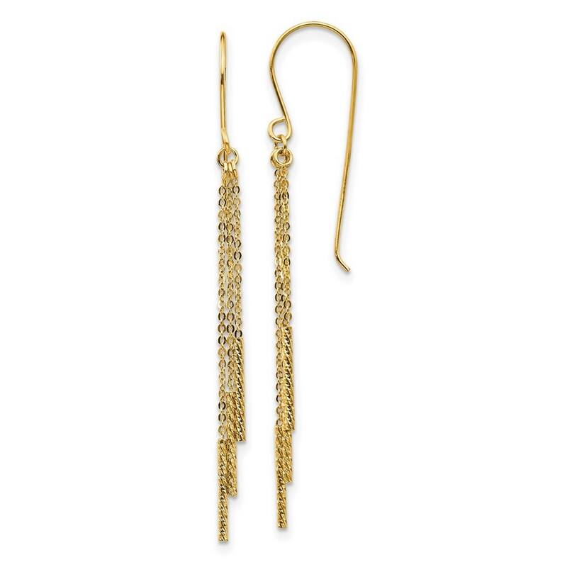 Curata 14k Yellow Gold Diamond Cut Tassel With Bars Shepherd Hook Earrings 50.5x3mm