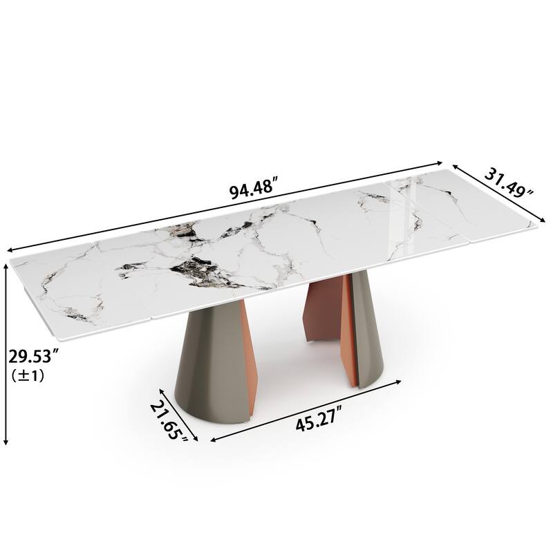 63"-94" Expandable Marble Dining Table for 6-8 Seat, Modern Rectangle Design with Extension Leaf