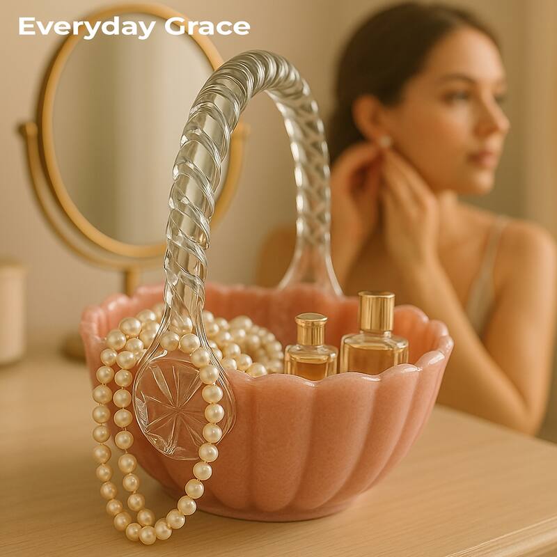 Pink Blossom Charm Glass Basket for Floral and Table Display Use