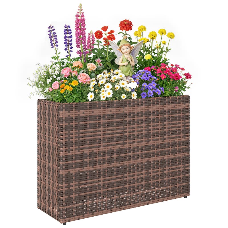 Outsunny Raised Garden Bed with Adjustable Foot Pads for Patio, Balcony, PE Rattan Wicker Planter