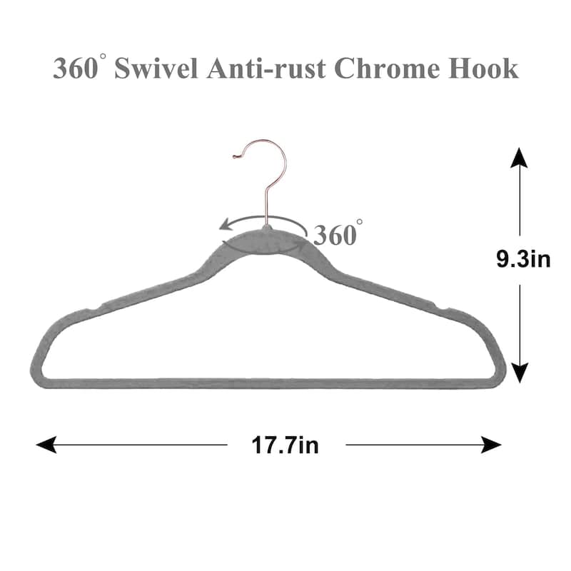 Javlergo 50/100 Pack Velvet Hangers, Heavy Duty Non Slip & Space-Saving Cloth Hangers with 6 Finger Clips & Tie Rack