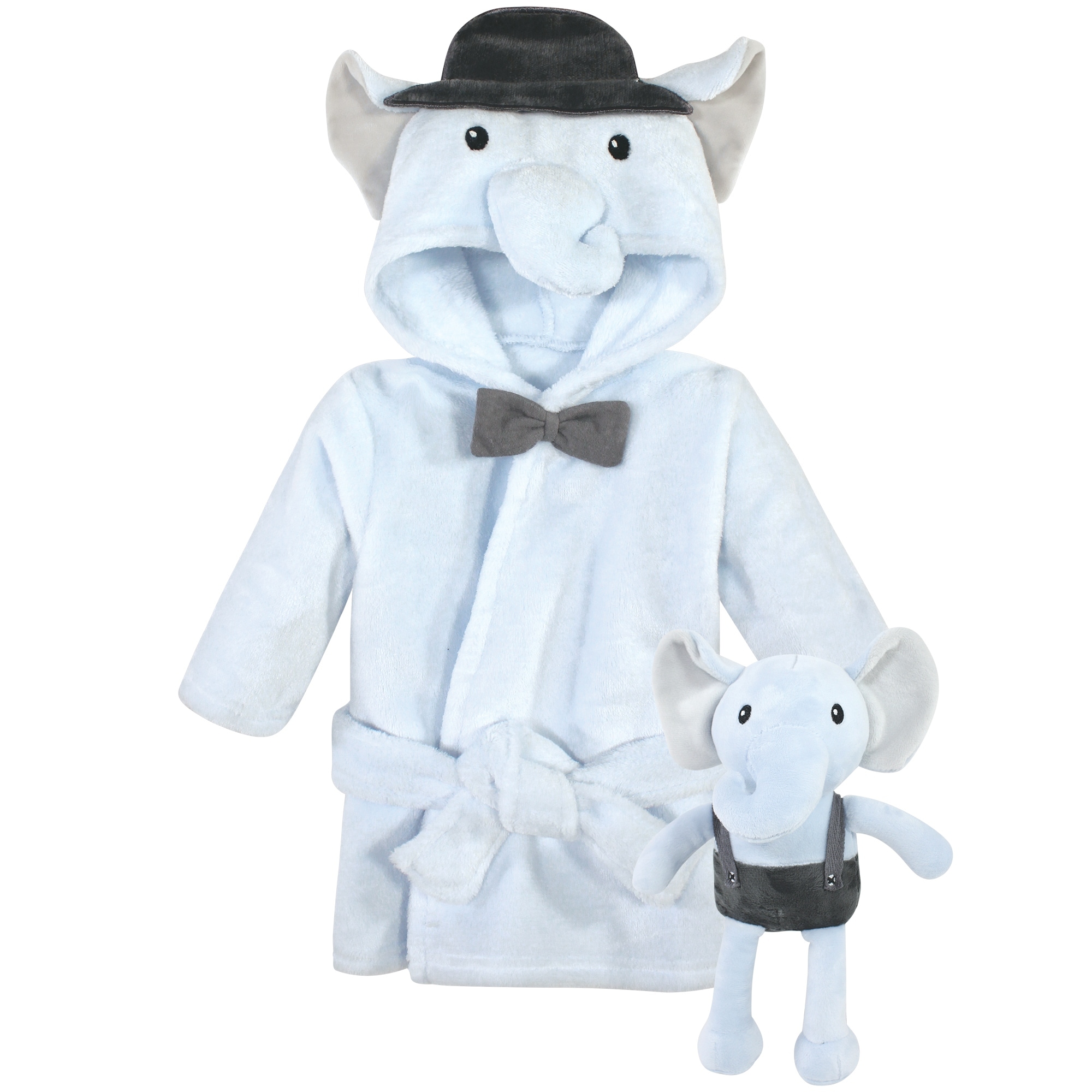Hudson Baby Infant Boy Plush Bathrobe and Toy Set, Bowtie Elephant, One Size - Bowtie Elephant - One Size