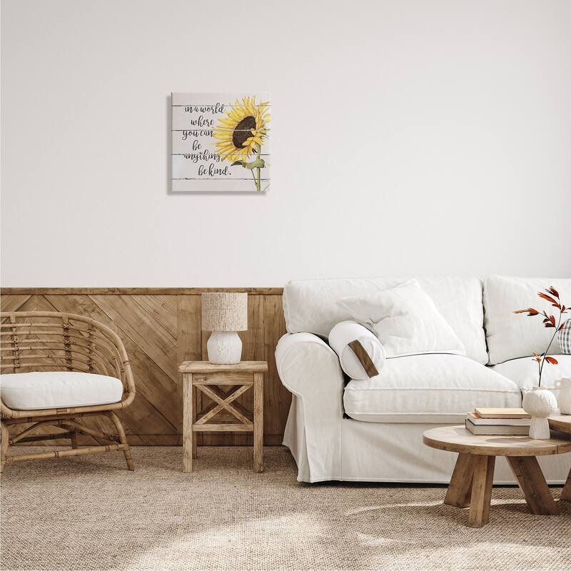Stupell Be Anything Be Kind Motivational Quote Farmhouse Sunflower Canvas Wall Art - White