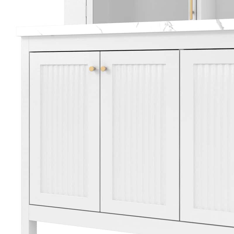 63" Arched Display Cabinet with LED Lights, Modern Buffet Sideboard with Glass Doors, Large Storage Credenza Bookshelves