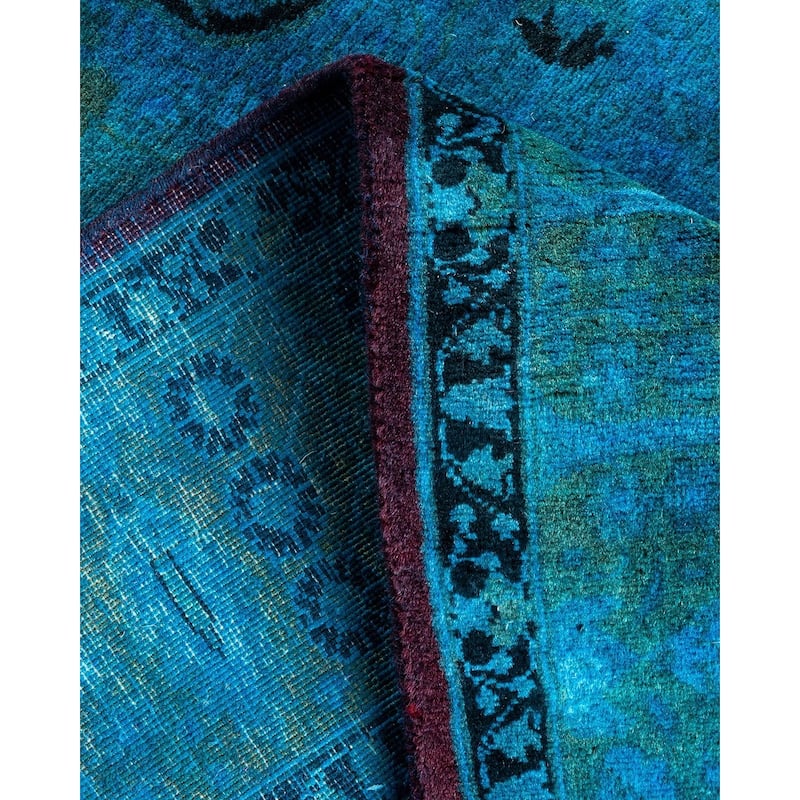 Overton Hand Knotted Wool Vintage Inspired Modern Contemporary Overdyed Blue Area Rug - 3' 1" x 5' 3"