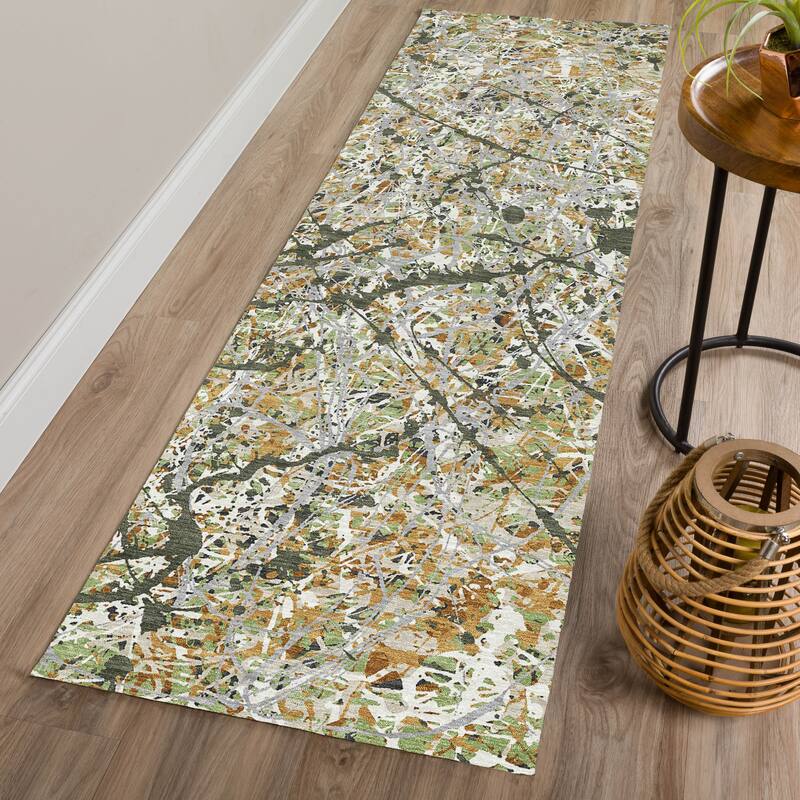 Machine Washable Indoor/ Outdoor Modern Splatter Chantille Rug