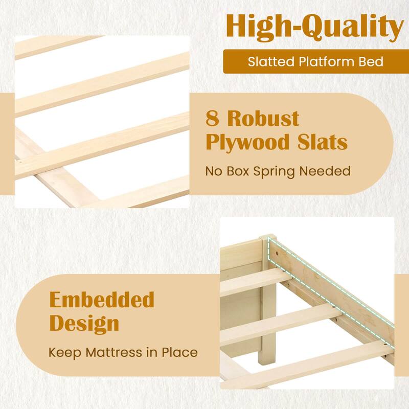 Costway Full/Queen Size Wooden Platform Bed with 2 Rolling Storage