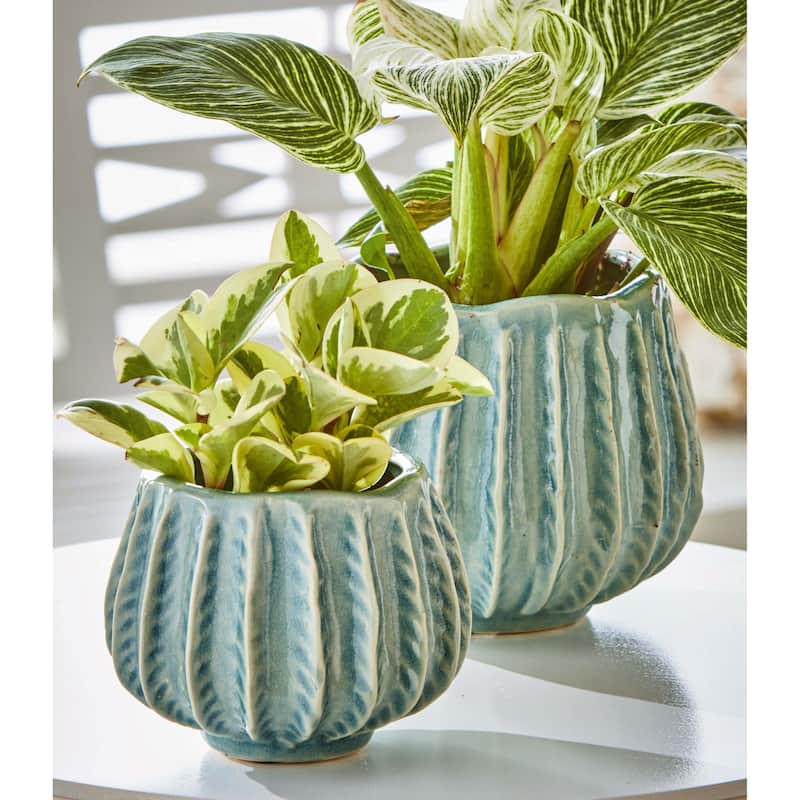 Cala Large Light Blue Ceramic Planter - 5.51" H x 5.5" L x 5.5" W - Perfect for Summer Gardening & Home Decor