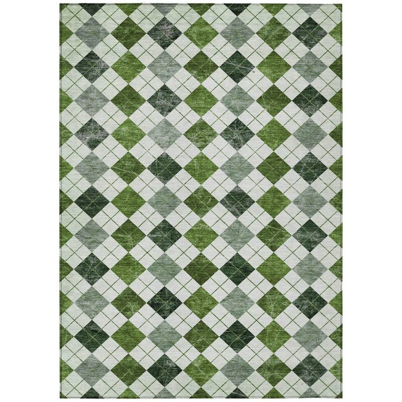 Machine Washable Indoor/ Outdoor Modern Argyle Chantille Rug