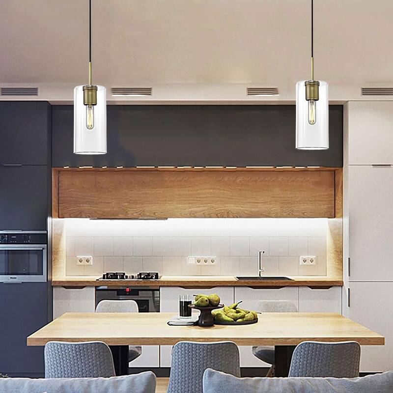 2 Pack hanging lighting gold pendant lights brass, glass island light