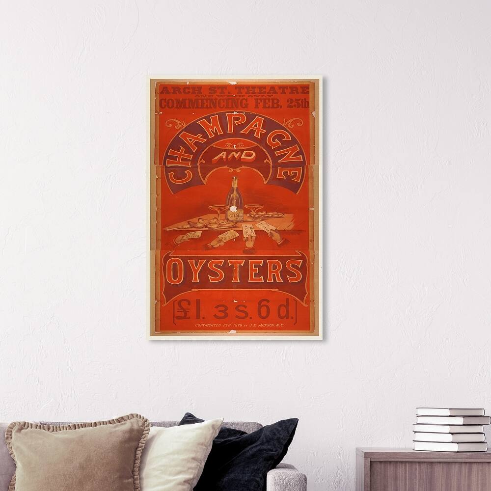 Wynwood Studio 'Champagne And Oysters Tall' Advertising Wall Art Canvas Print Posters - Orange, Red