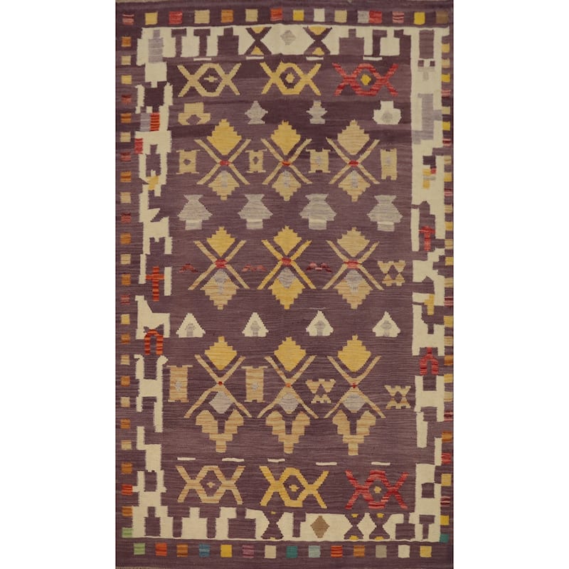 Hand Woven Oriental 100% Wool Carpet Southwestern Tribal Purples Kilim Area Rug - 7' 3'' X 4' 11''
