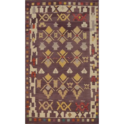Hand Woven Oriental 100% Wool Carpet Southwestern Tribal Purples Kilim Area Rug - 7' 3'' X 4' 11''