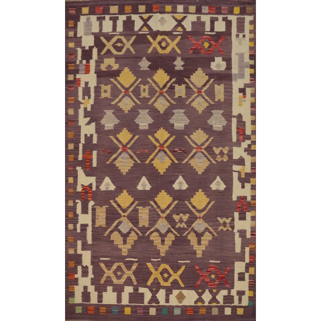 Hand Woven Oriental 100% Wool Carpet Southwestern Tribal Purples Kilim Area Rug - 7' 3'' X 4' 11''