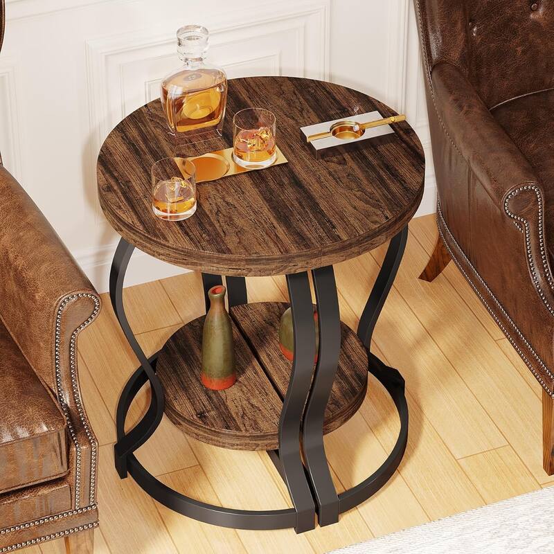 Half-Round End Table, 2-tier Wooden Half Moon Side Table Small Semi Circle Accent Table