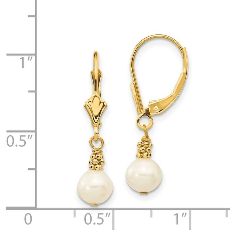 Curata 14k Yellow Gold 30x8mm White Freshwater Cultured Pearl Leverback Earrings
