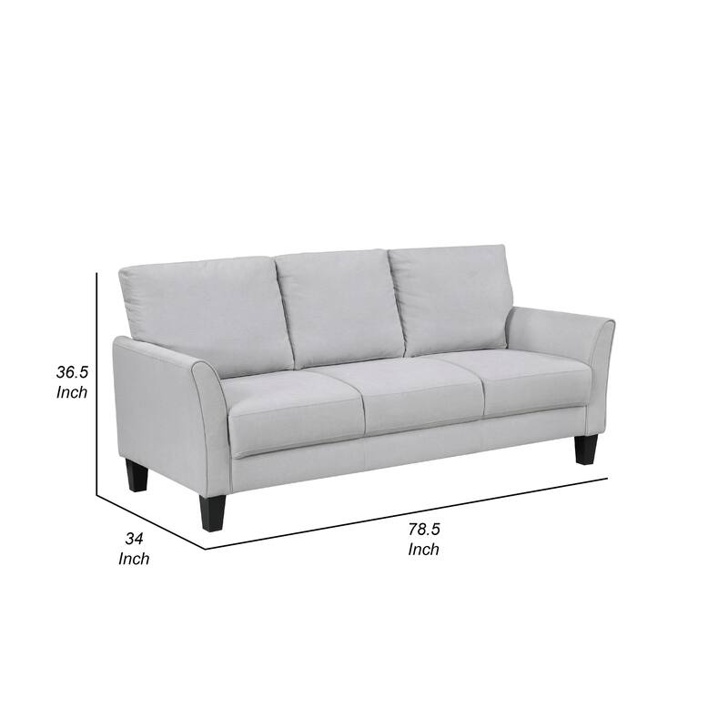 Xumo Sofa, Light Gray Fabric, 79 Inch, Black Tapered Wood Legs