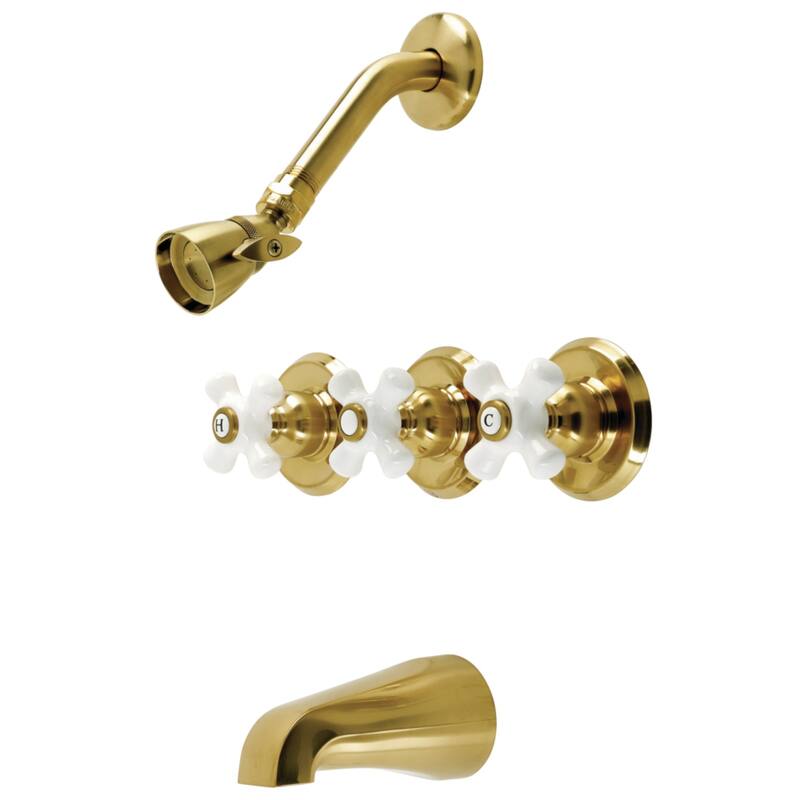 Victorian Three-Handle Tub and Shower Faucet - Brushed Brass