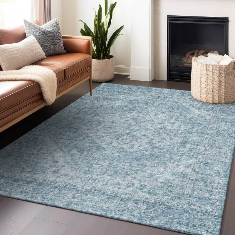 Machine Washable Indoor/ Outdoor Vintage Traditional Chantille Rug - Sky - 9' x 12'