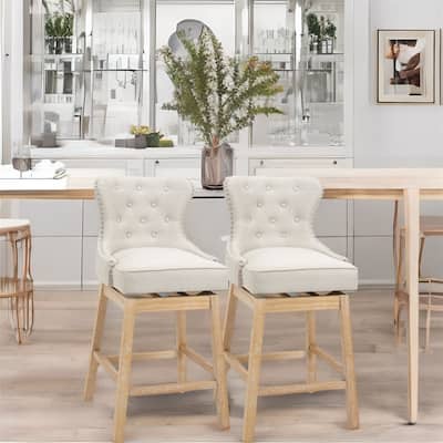 Upholstered Fabric Bar Stools, 180° Swivel Nailhead-Trim Pub Chairs
