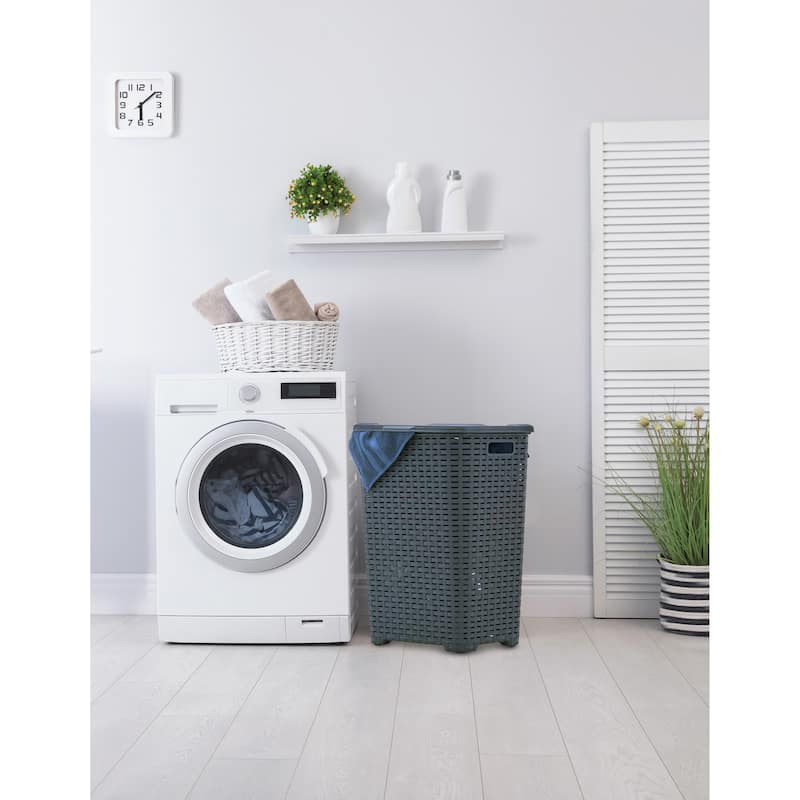 Superio Plastic Wicker Laundry Hamper with Lid Large Capacity - Capacity: 60l
